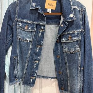 PAIGE Blue Denim Jacket with Tan Accents